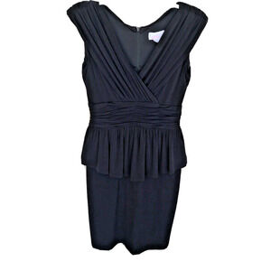 Jessica Simpson Dress Sz4 Black Peplum Fitted Skirt V Neck Pre-Owned